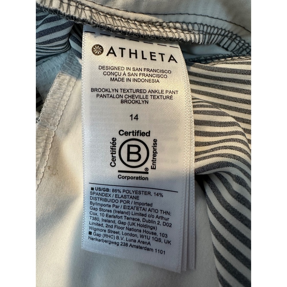 Athleta Brooklyn Textured Ankle Pant 14 Black White Striped Tapered Travel Pants - Picture 3 of 4